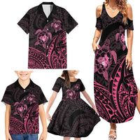 Pink Black Polynesia Floral Sea Turtle Family Matching Summer Maxi Dress and Hawaiian Shirt LT14 - Polynesian Pride