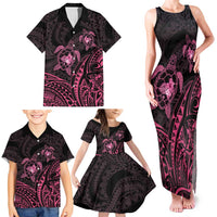 Pink Black Polynesia Floral Sea Turtle Family Matching Tank Maxi Dress and Hawaiian Shirt LT14 - Polynesian Pride