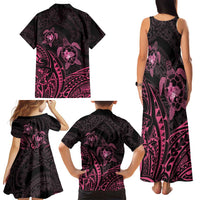 Pink Black Polynesia Floral Sea Turtle Family Matching Tank Maxi Dress and Hawaiian Shirt LT14 - Polynesian Pride