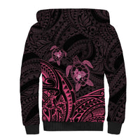 Pink Black Polynesia Floral Sea Turtle Sherpa Hoodie - Polynesian Pride