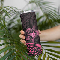 Pink Black Polynesia Floral Sea Turtle Skinny Tumbler - Polynesian Pride