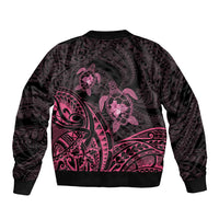 Pink Black Polynesia Floral Sea Turtle Sleeve Zip Bomber Jacket - Polynesian Pride