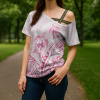 Pink White Polynesia Floral Sea Turtle Cross Shoulder Shirt - Polynesian Pride