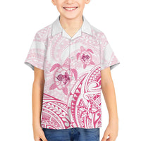 Pink White Polynesia Floral Sea Turtle Family Matching Short Sleeve Bodycon Dress and Hawaiian Shirt LT14 Son's Shirt White - Polynesian Pride