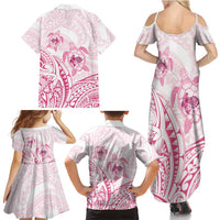 Pink White Polynesia Floral Sea Turtle Family Matching Summer Maxi Dress and Hawaiian Shirt LT14 - Polynesian Pride