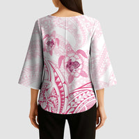 Pink White Polynesia Floral Sea Turtle Kimono Sleeve Blouse - Polynesian Pride