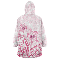 Pink White Polynesia Floral Sea Turtle Wearable Blanket Hoodie - Polynesian Pride