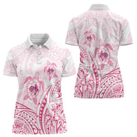 Pink White Polynesia Floral Sea Turtle Women Polo Shirt - Polynesian Pride