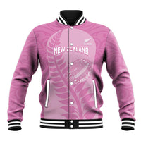 Custom New Zealand Silver Fern Rugby 2025 Baseball Jacket All Black Aotearoa Maori Pink LT14 Unisex Pink - Polynesian Pride