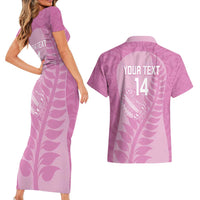 Custom New Zealand Silver Fern Rugby 2025 Couples Matching Short Sleeve Bodycon Dress and Hawaiian Shirt All Black Aotearoa Maori Pink LT14 - Polynesian Pride