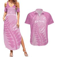 Custom New Zealand Silver Fern Rugby 2025 Couples Matching Summer Maxi Dress and Hawaiian Shirt All Black Aotearoa Maori Pink LT14 Pink - Polynesian Pride