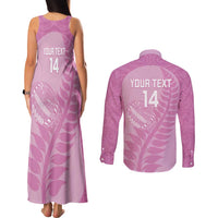 Custom New Zealand Silver Fern Rugby 2025 Couples Matching Tank Maxi Dress and Long Sleeve Button Shirt All Black Aotearoa Maori Pink LT14 - Polynesian Pride