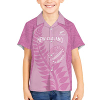 Custom New Zealand Silver Fern Rugby 2025 Family Matching Off The Shoulder Long Sleeve Dress and Hawaiian Shirt All Black Aotearoa Maori Pink LT14 Son's Shirt Pink - Polynesian Pride