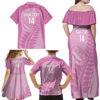 Custom New Zealand Silver Fern Rugby 2025 Family Matching Off Shoulder Maxi Dress and Hawaiian Shirt All Black Aotearoa Maori Pink LT14 - Polynesian Pride
