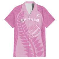 Custom New Zealand Silver Fern Rugby 2025 Family Matching Short Sleeve Bodycon Dress and Hawaiian Shirt All Black Aotearoa Maori Pink LT14 Dad's Shirt - Short Sleeve Pink - Polynesian Pride