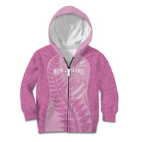 Custom New Zealand Silver Fern Rugby 2025 Kid Hoodie All Black Aotearoa Maori Pink LT14 Zip Hoodie Pink - Polynesian Pride