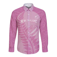 Custom New Zealand Silver Fern Rugby 2025 Long Sleeve Button Shirt All Black Aotearoa Maori Pink LT14 Unisex Pink - Polynesian Pride