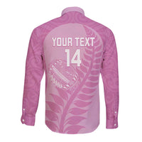 Custom New Zealand Silver Fern Rugby 2025 Long Sleeve Button Shirt All Black Aotearoa Maori Pink LT14 - Polynesian Pride