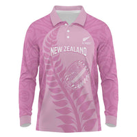 Custom New Zealand Silver Fern Rugby 2025 Long Sleeve Polo Shirt All Black Aotearoa Maori Pink LT14 Pink - Polynesian Pride