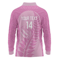 Custom New Zealand Silver Fern Rugby 2025 Long Sleeve Polo Shirt All Black Aotearoa Maori Pink LT14 - Polynesian Pride