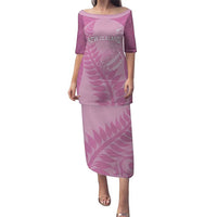 Custom New Zealand Silver Fern Rugby 2025 Puletasi All Black Aotearoa Maori Pink LT14 Long Dress Pink - Polynesian Pride