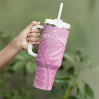 Custom New Zealand Silver Fern Rugby 2025 Tumbler With Handle All Black Aotearoa Maori Pink LT14 - Polynesian Pride