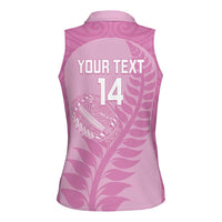 Custom New Zealand Silver Fern Rugby 2025 Women Sleeveless Polo Shirt All Black Aotearoa Maori Pink LT14 - Polynesian Pride