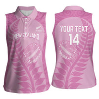 Custom New Zealand Silver Fern Rugby 2025 Women Sleeveless Polo Shirt All Black Aotearoa Maori Pink LT14 - Polynesian Pride
