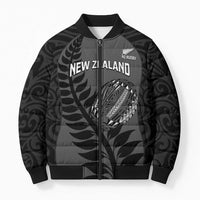 Custom New Zealand Silver Fern Rugby 2025 Bomber Puffer Jacket Go Champions Aotearoa Maori Black LT14 Unisex Black - Polynesian Pride