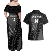 Custom New Zealand Silver Fern Rugby 2025 Couples Matching Off Shoulder Maxi Dress and Hawaiian Shirt Go Champions Aotearoa Maori Black LT14 - Polynesian Pride