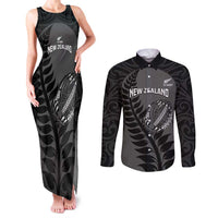 Custom New Zealand Silver Fern Rugby 2025 Couples Matching Tank Maxi Dress and Long Sleeve Button Shirt Go Champions Aotearoa Maori Black LT14 Black - Polynesian Pride