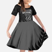 Custom New Zealand Silver Fern Rugby 2025 Family Matching Long Sleeve Bodycon Dress and Hawaiian Shirt Go Champions Aotearoa Maori Black LT14 Daughter's Dress Black - Polynesian Pride
