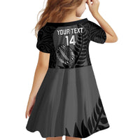 Custom New Zealand Silver Fern Rugby 2025 Kid Short Sleeve Dress Go Champions Aotearoa Maori Black LT14 - Polynesian Pride