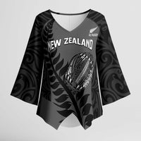 Custom New Zealand Silver Fern Rugby 2025 Kimono Sleeve Blouse Go Champions Aotearoa Maori Black LT14 Female Black - Polynesian Pride