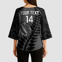 Custom New Zealand Silver Fern Rugby 2025 Kimono Sleeve Blouse Go Champions Aotearoa Maori Black LT14 - Polynesian Pride