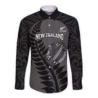 Custom New Zealand Silver Fern Rugby 2025 Long Sleeve Button Shirt Go Champions Aotearoa Maori Black LT14 Unisex Black - Polynesian Pride