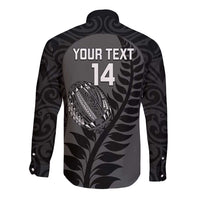 Custom New Zealand Silver Fern Rugby 2025 Long Sleeve Button Shirt Go Champions Aotearoa Maori Black LT14 - Polynesian Pride