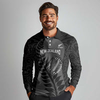 Custom New Zealand Silver Fern Rugby 2025 Long Sleeve Polo Shirt Go Champions Aotearoa Maori Black LT14 - Polynesian Pride