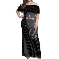 Custom New Zealand Silver Fern Rugby 2025 Off Shoulder Maxi Dress Go Champions Aotearoa Maori Black LT14 Women Black - Polynesian Pride