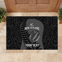 Custom New Zealand Silver Fern Rugby 2025 Rubber Doormat Go Champions Aotearoa Maori Black LT14 Black - Polynesian Pride