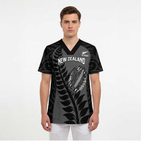 Custom New Zealand Silver Fern Rugby 2025 Scrub Top Go Champions Aotearoa Maori Black LT14 - Polynesian Pride