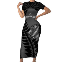 Custom New Zealand Silver Fern Rugby 2025 Short Sleeve Bodycon Dress Go Champions Aotearoa Maori Black LT14 Long Dress Black - Polynesian Pride