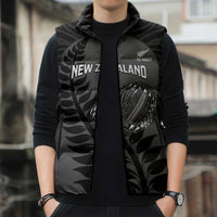 Custom New Zealand Silver Fern Rugby 2025 Sleeveless Puffer Jacket Go Champions Aotearoa Maori Black LT14 - Polynesian Pride