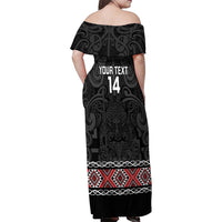 Custom New Zealand Silver Fern Rugby Family Matching Off Shoulder Maxi Dress and Hawaiian Shirt All Black Maori Taniko Pattern LT14 - Polynesian Pride