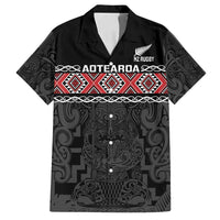 Custom New Zealand Silver Fern Rugby Family Matching Puletasi and Hawaiian Shirt All Black Maori Taniko Pattern LT14 Dad's Shirt - Short Sleeve Black - Polynesian Pride