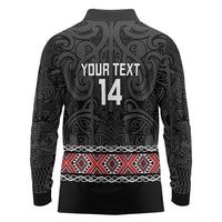 Custom New Zealand Silver Fern Rugby Long Sleeve Polo Shirt All Black Maori Taniko Pattern LT14 - Polynesian Pride