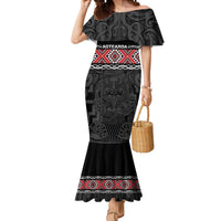 Custom New Zealand Silver Fern Rugby Mermaid Dress All Black Maori Taniko Pattern LT14 Women Black - Polynesian Pride