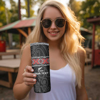 Custom New Zealand Silver Fern Rugby Skinny Tumbler All Black Maori Taniko Pattern LT14 - Polynesian Pride