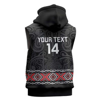 Custom New Zealand Silver Fern Rugby Sleeveless Hoodie All Black Maori Taniko Pattern LT14 - Polynesian Pride