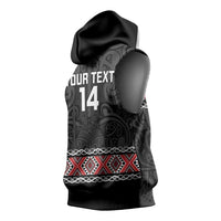 Custom New Zealand Silver Fern Rugby Sleeveless Hoodie All Black Maori Taniko Pattern LT14 - Polynesian Pride
